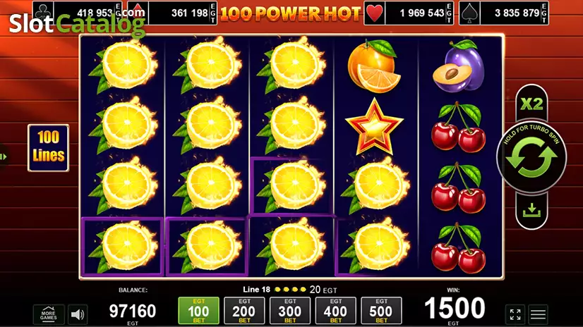 100 Power Hot Win Screen